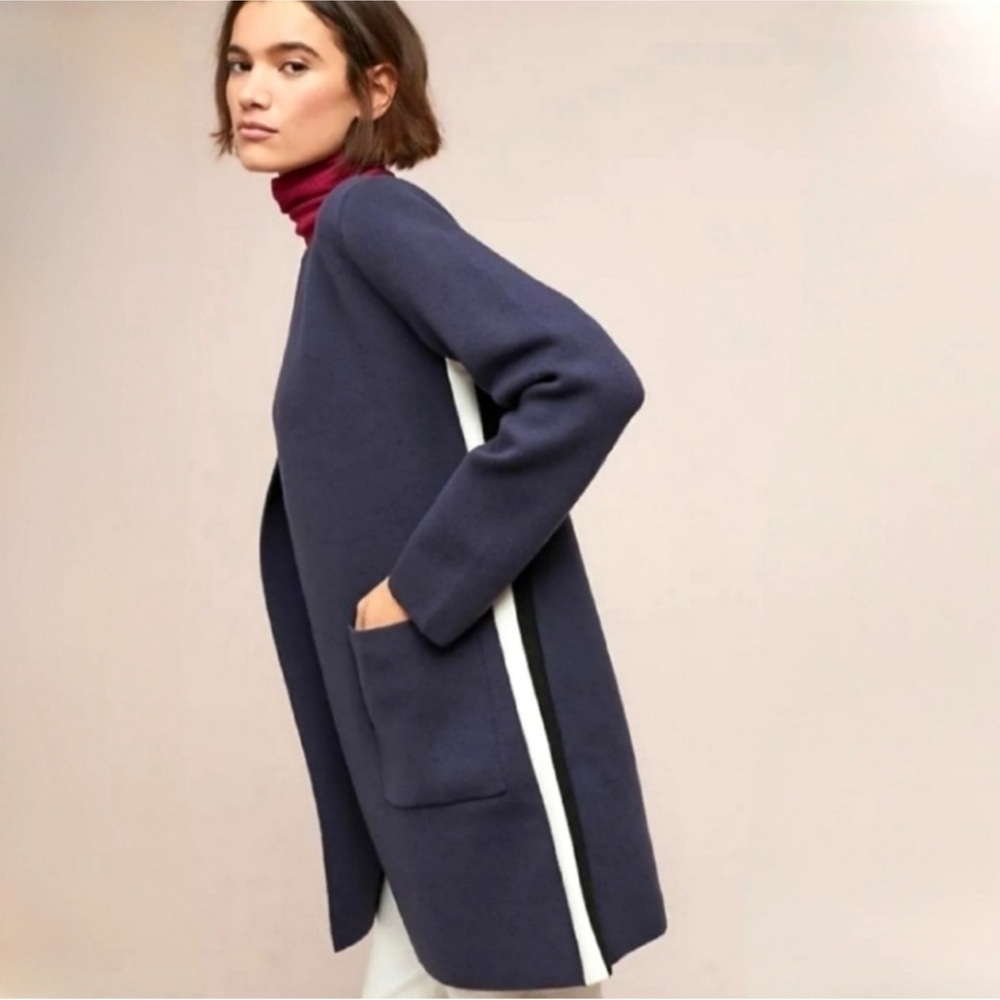 Anthropologie MOTH Long Sleeve Open Jersey Evergreen Sweater Coat Blue S NWOT